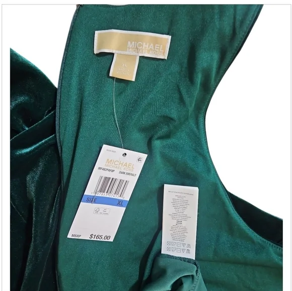MICHAEL Michael Kors Emerald Green Velvet Twist Neck Midi Dress NWT XL - Picture 10 of 11